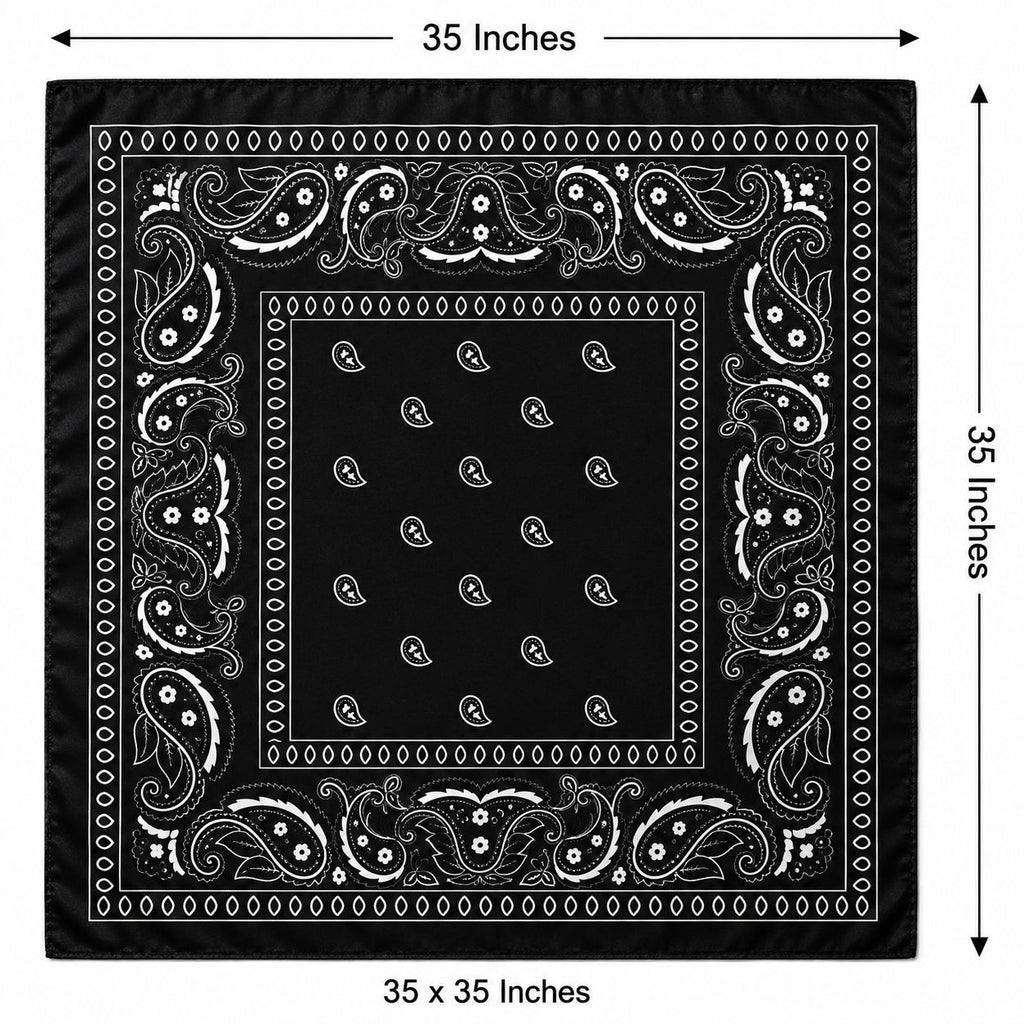 Black White Paisley Wild Rag Scarf, 35 x 35 Inch Satin Square