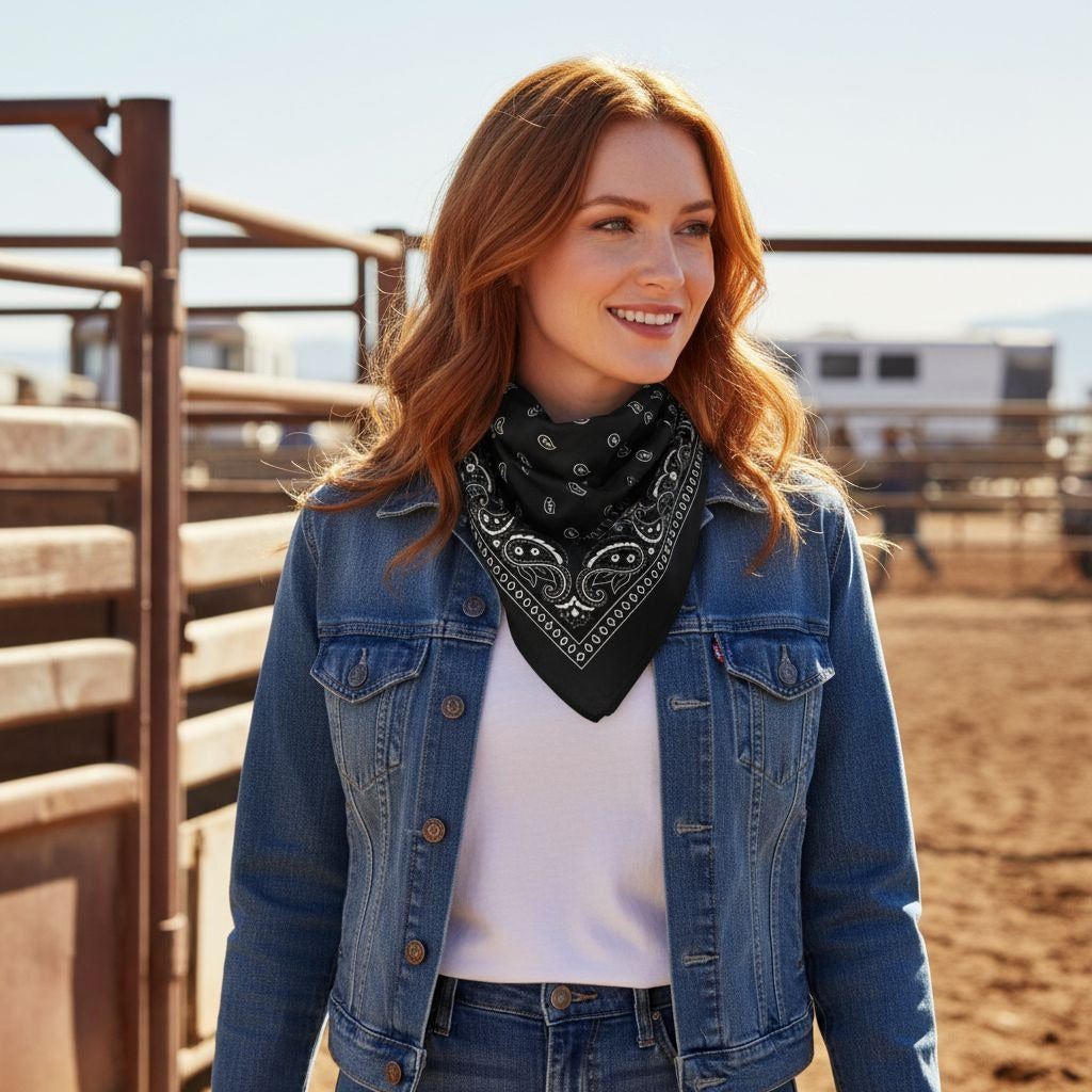Black White Paisley Wild Rag Scarf, 35 x 35 Inch Satin Square