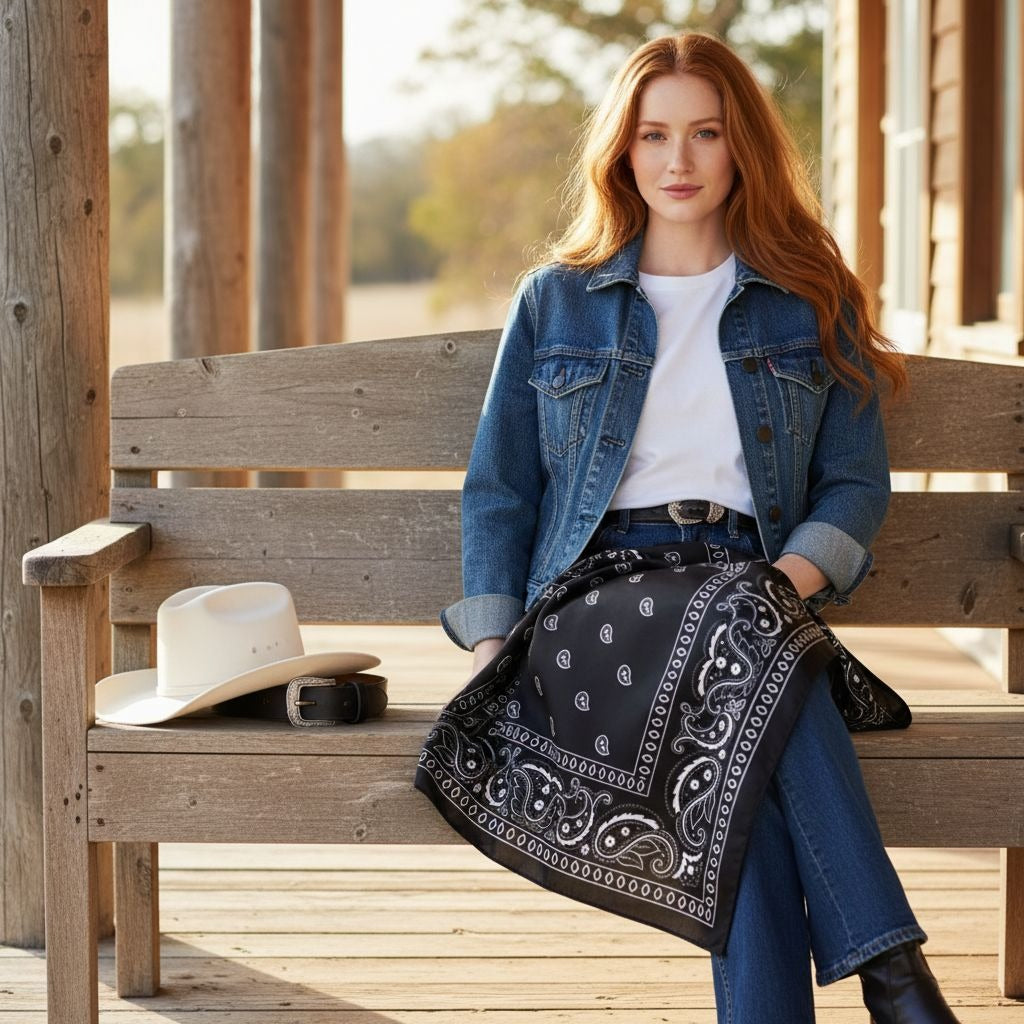 Black White Paisley Wild Rag Scarf, 35 x 35 Inch Satin Square