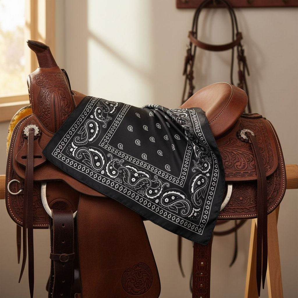 Black White Paisley Wild Rag Scarf, 35 x 35 Inch Satin Square