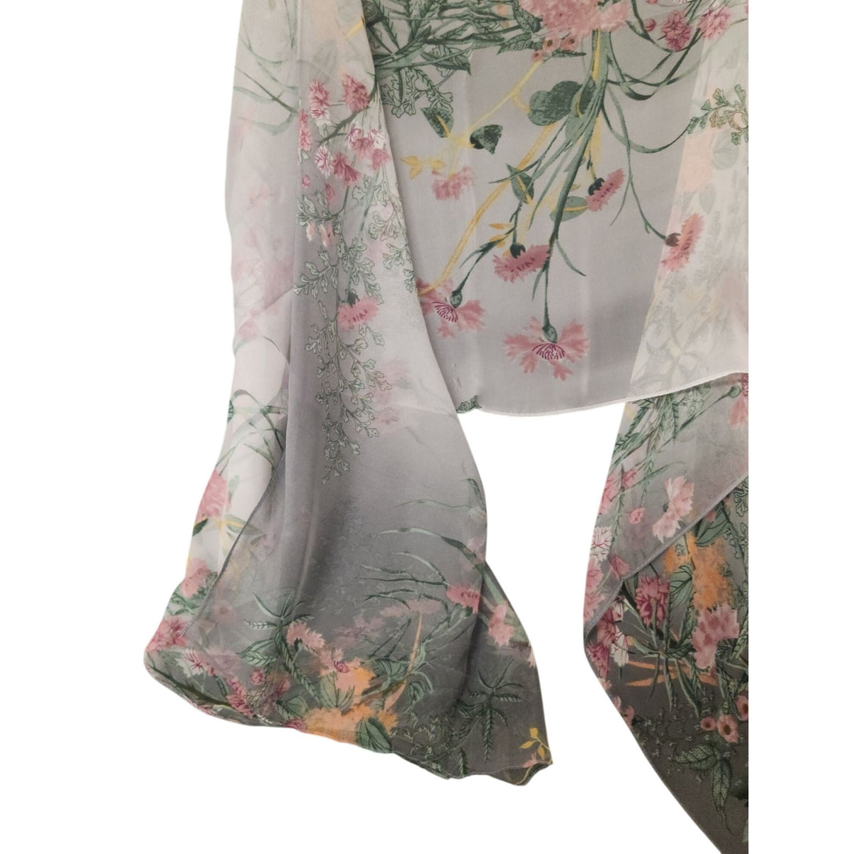Pink Sage Gray Floral Chiffon Scarf, 64 x 32 Inch Botanical Long Wrap Shawl