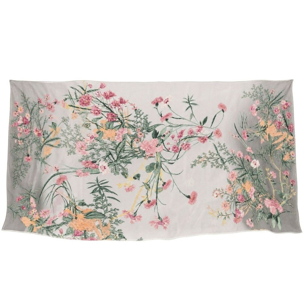 Pink Sage Gray Floral Chiffon Scarf, 64 x 32 Inch Botanical Long Wrap Shawl