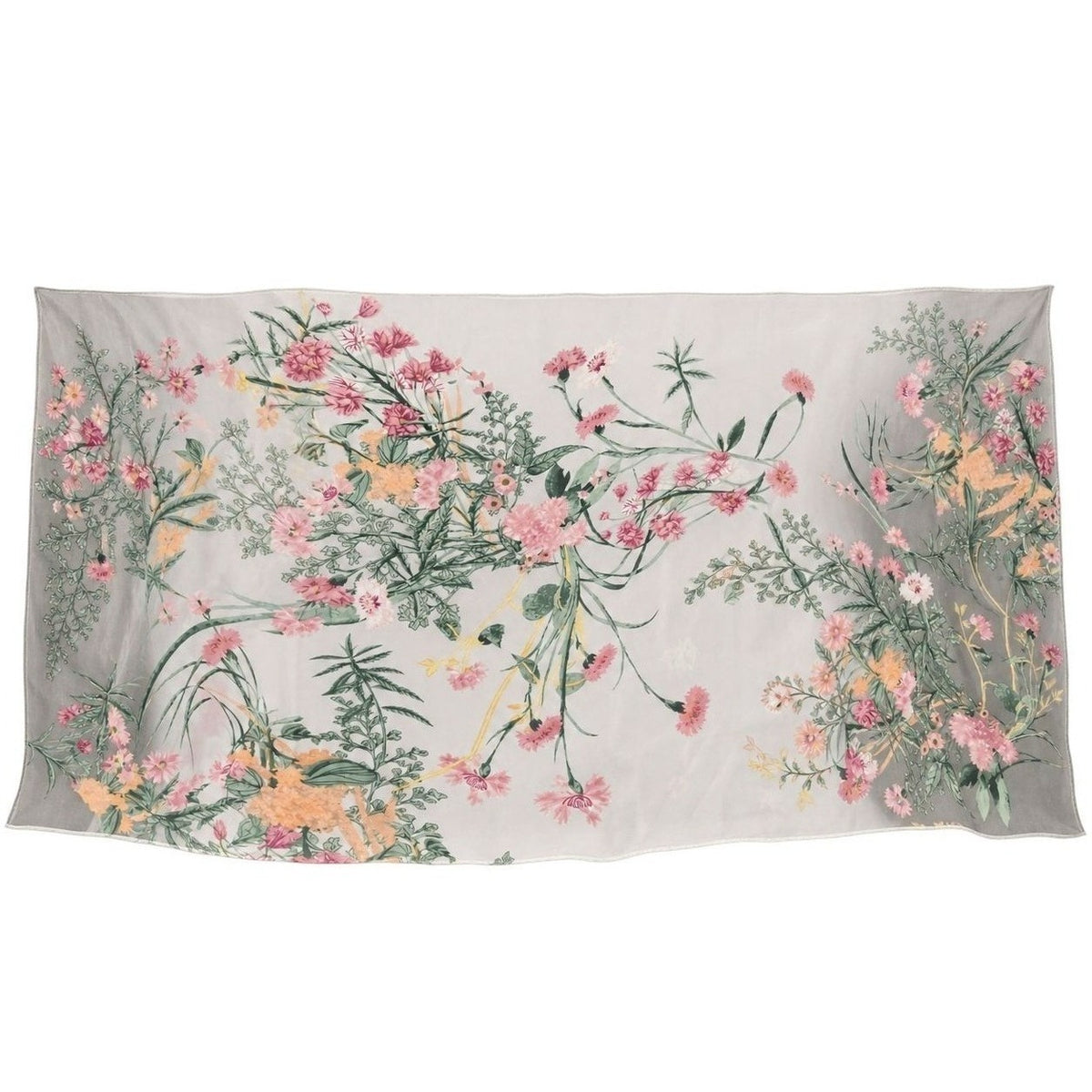 Pink Sage Gray Floral Chiffon Scarf, 64 x 32 Inch Botanical Long Wrap Shawl
