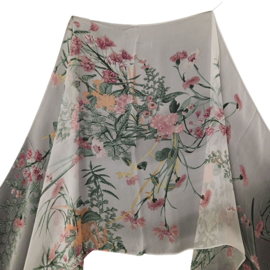 Pink Sage Gray Floral Chiffon Scarf, 64 x 32 Inch Botanical Long Wrap Shawl