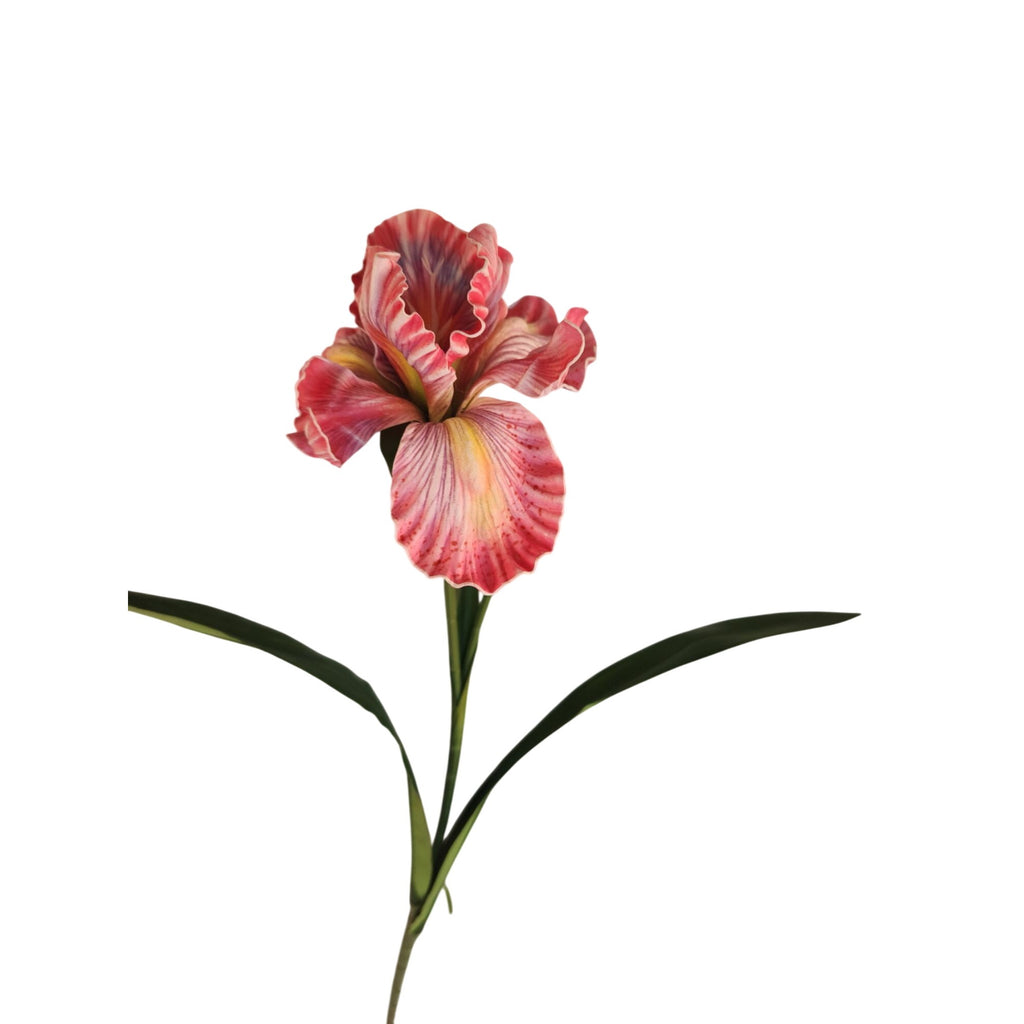 Artificial Iris Flower 33 Inch Tall Pink Faux Iris Stem Hand Painted Look Floral Decor
