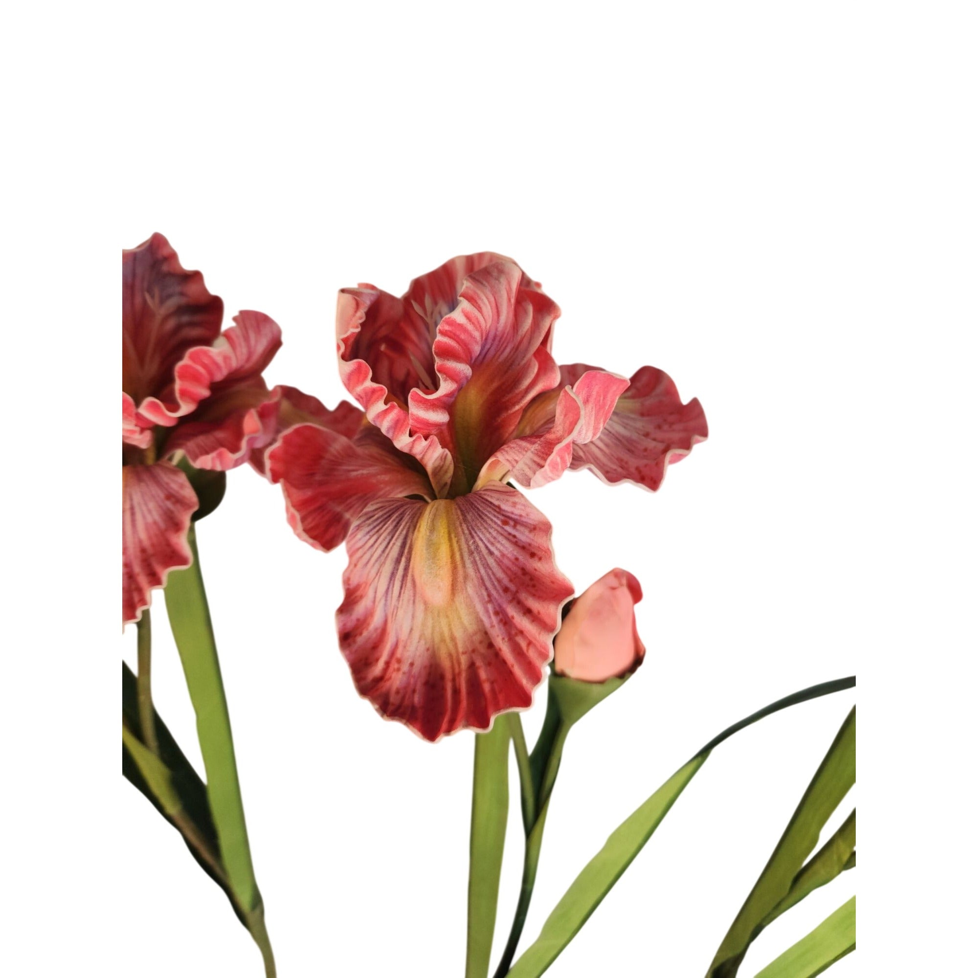 Artificial Iris Flower 33 Inch Tall Pink Faux Iris Stem Hand Painted Look Floral Decor