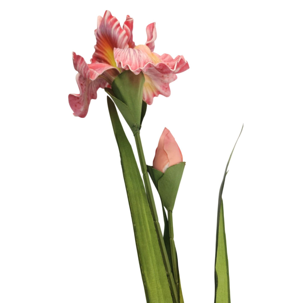 Artificial Iris Flower 33 Inch Tall Pink Faux Iris Stem Hand Painted Look Floral Decor