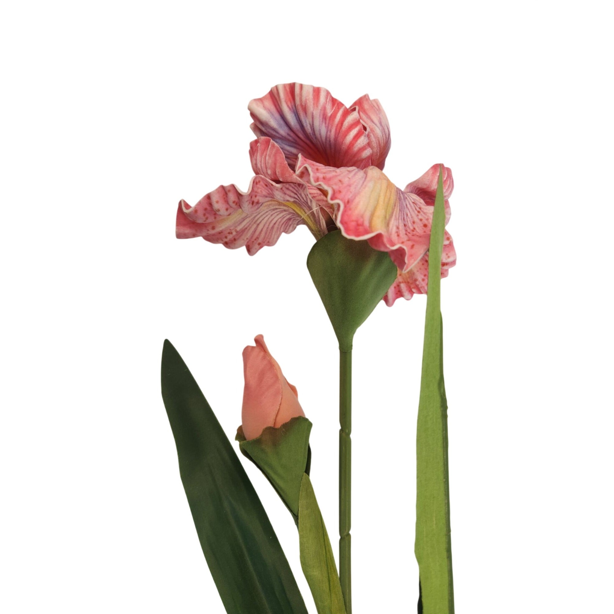 Artificial Iris Flower 33 Inch Tall Pink Faux Iris Stem Hand Painted Look Floral Decor