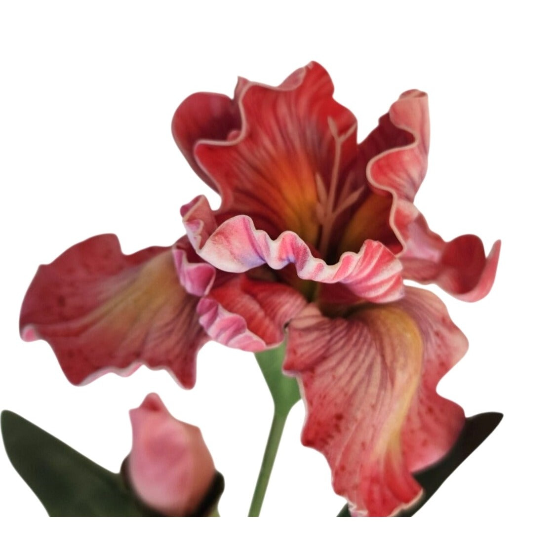 Artificial Iris Flower 33 Inch Tall Pink Faux Iris Stem Hand Painted Look Floral Decor