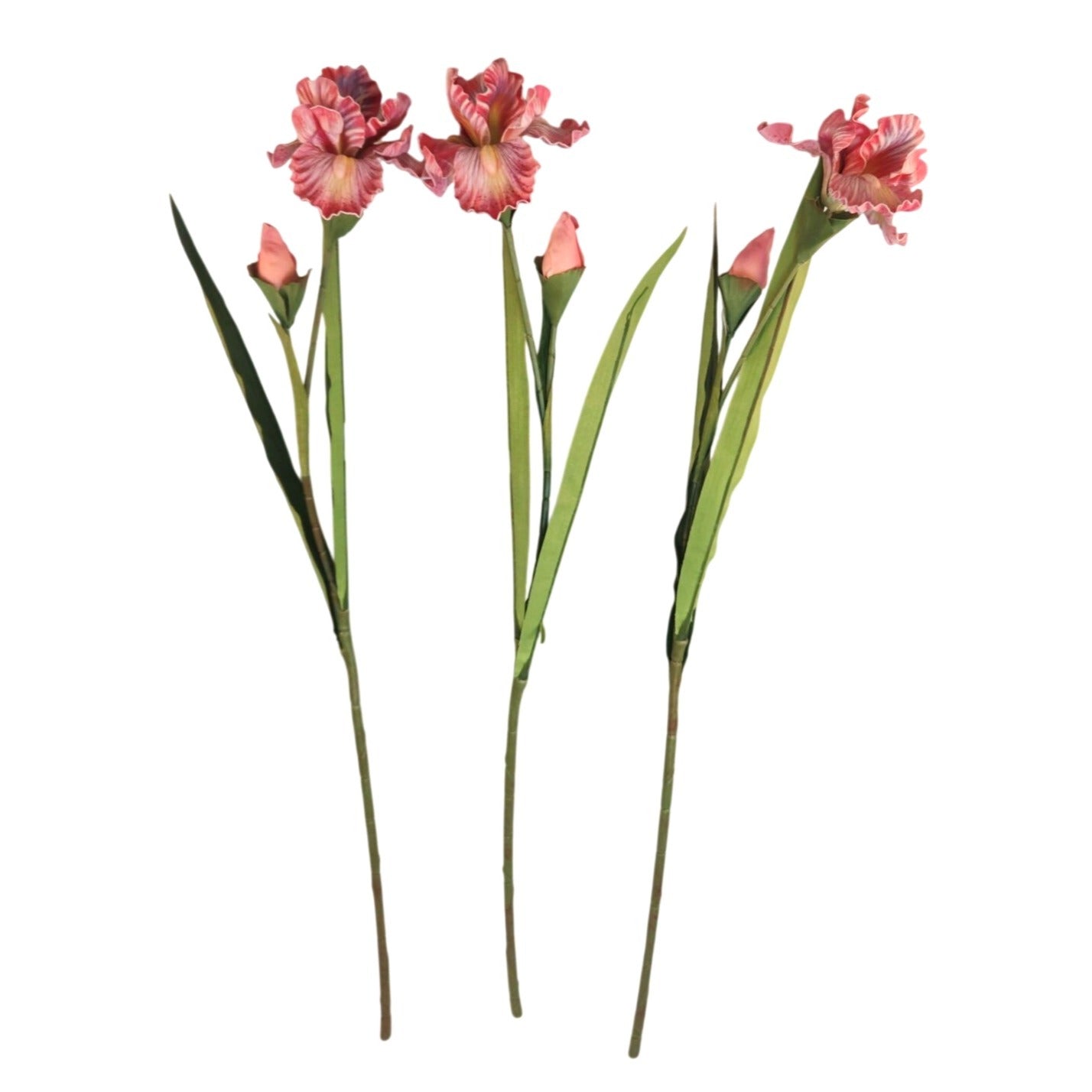Artificial Iris Flower 33 Inch Tall Pink Faux Iris Stem Hand Painted Look Floral Decor