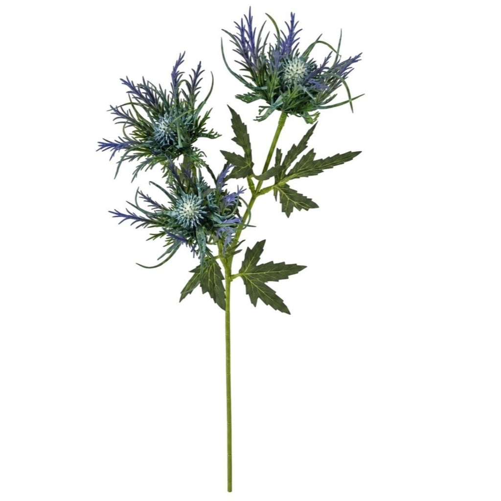 Artificial Blue Thistle Stem, 25 Inch Faux Sea Holly, 3