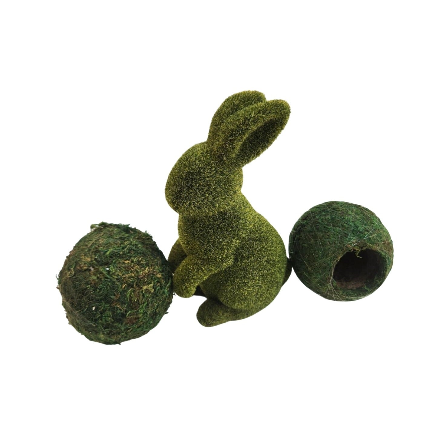 Moss Bunny Rabbit Figurine With Open Moss Balls Spring Easter Wreath Craft Supply