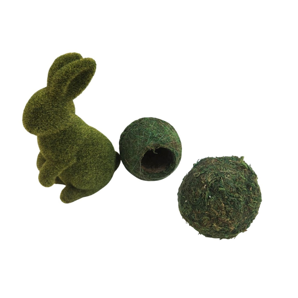 Moss Bunny Rabbit Figurine With Open Moss Balls Spring Easter Wreath Craft Supply