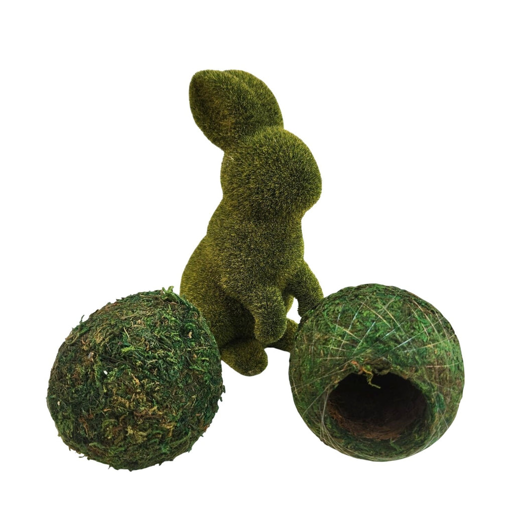Moss Bunny Rabbit Figurine With Open Moss Balls Spring Easter Wreath Craft Supply