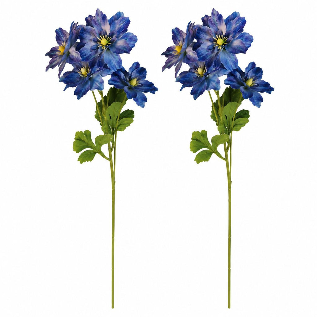 Blue Purple Real Touch Flower Stems Set of 2, 24 Inch Faux Flowers for Coastal Cottage, French Country and Bedroom Decor