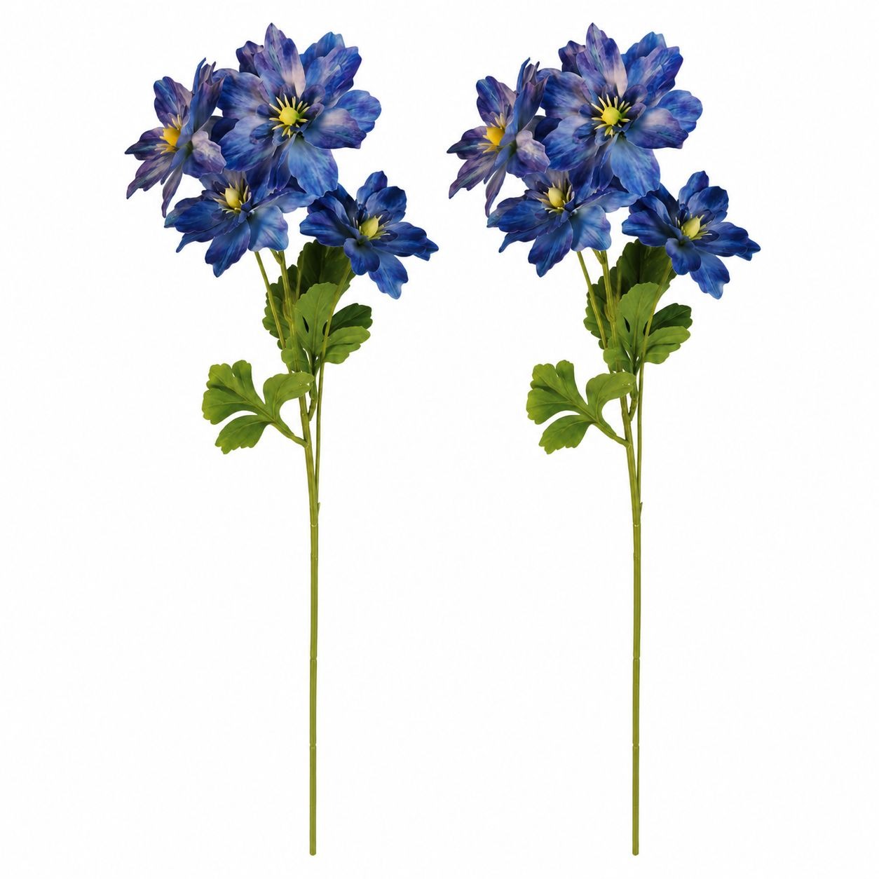 Blue Purple Real Touch Flower Stems Set of 2, 24 Inch Faux Flowers for Coastal Cottage, French Country and Bedroom Decor