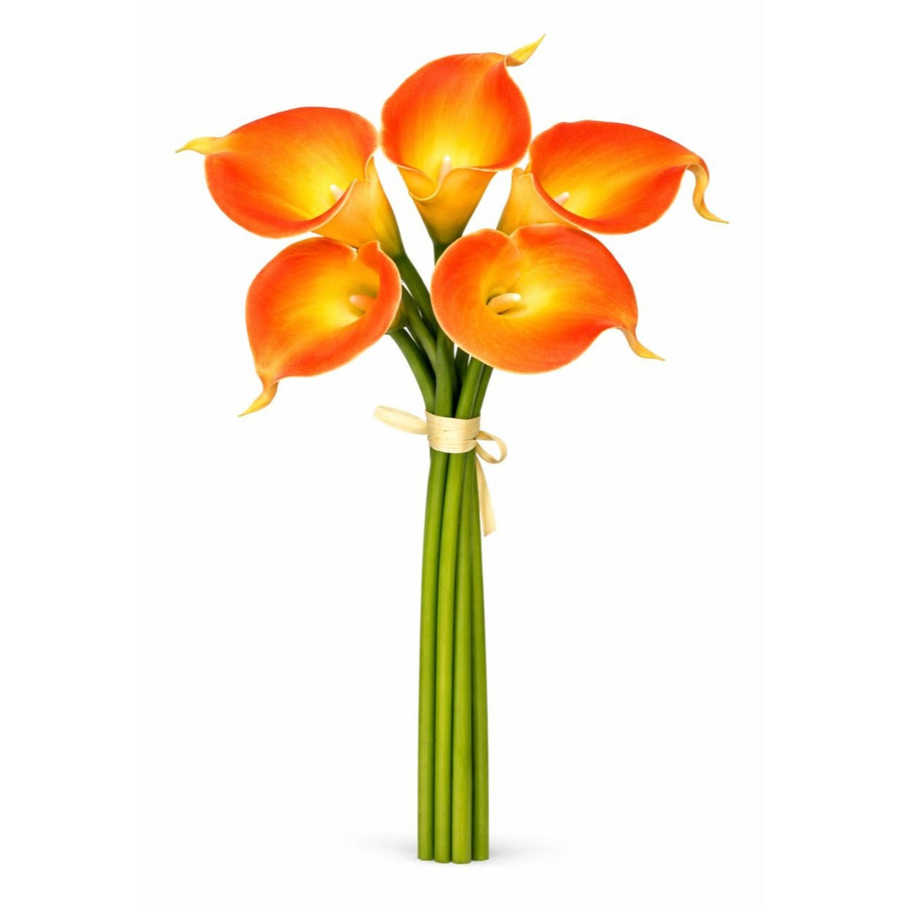 5 Orange Real Touch Calla Lily Stems 15 Inch Artificial Fall Flowers Halloween Wedding Decor
