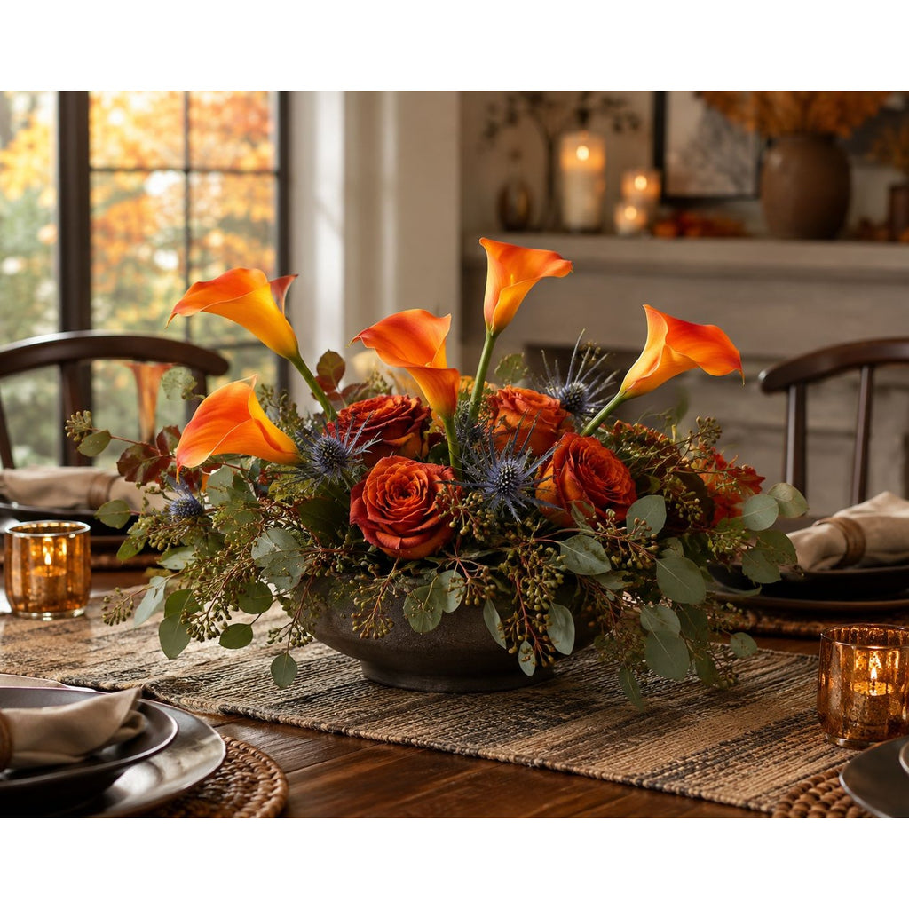 5 Orange Real Touch Calla Lily Stems 15 Inch Artificial Fall Flowers Halloween Wedding Decor