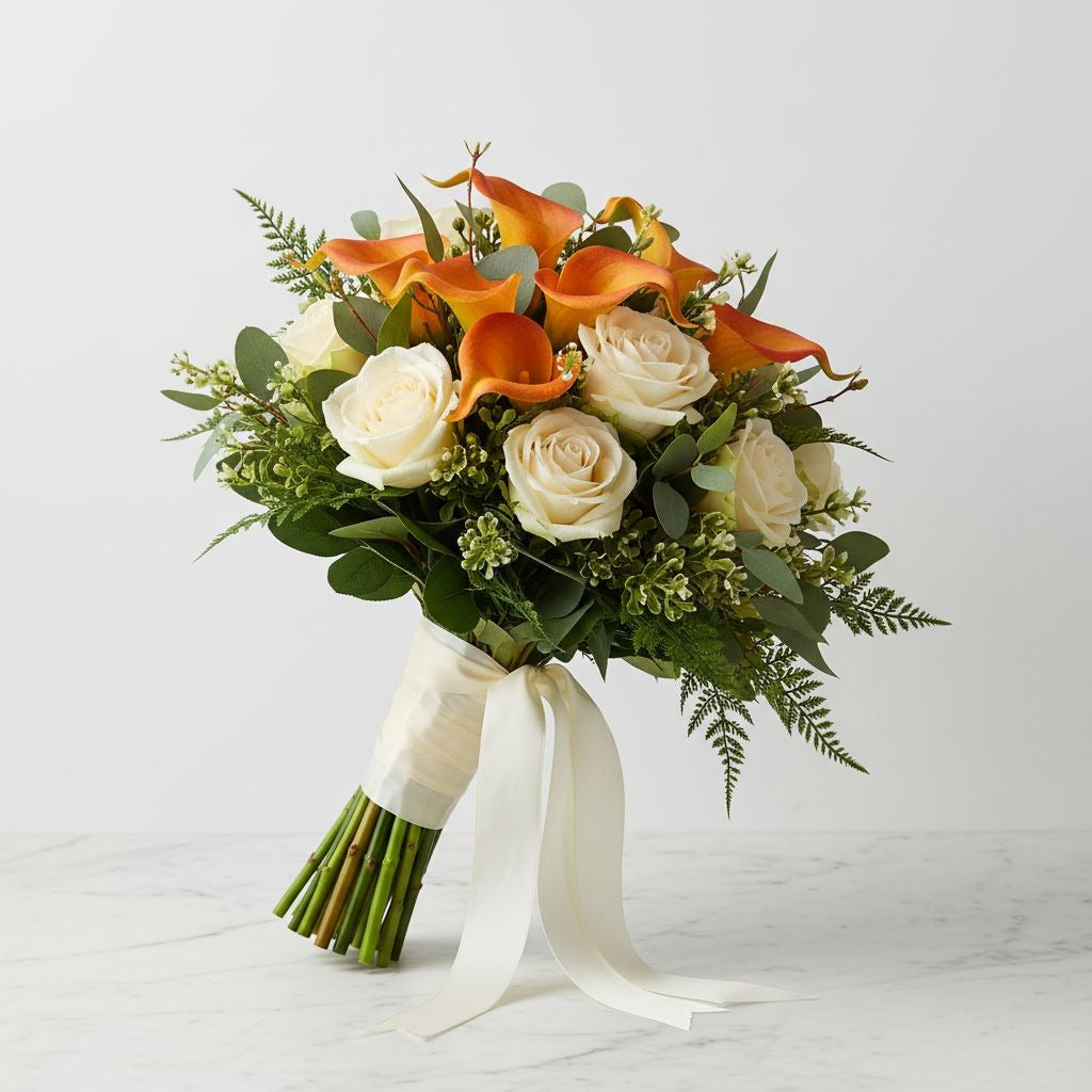 5 Orange Real Touch Calla Lily Stems 15 Inch Artificial Fall Flowers Halloween Wedding Decor