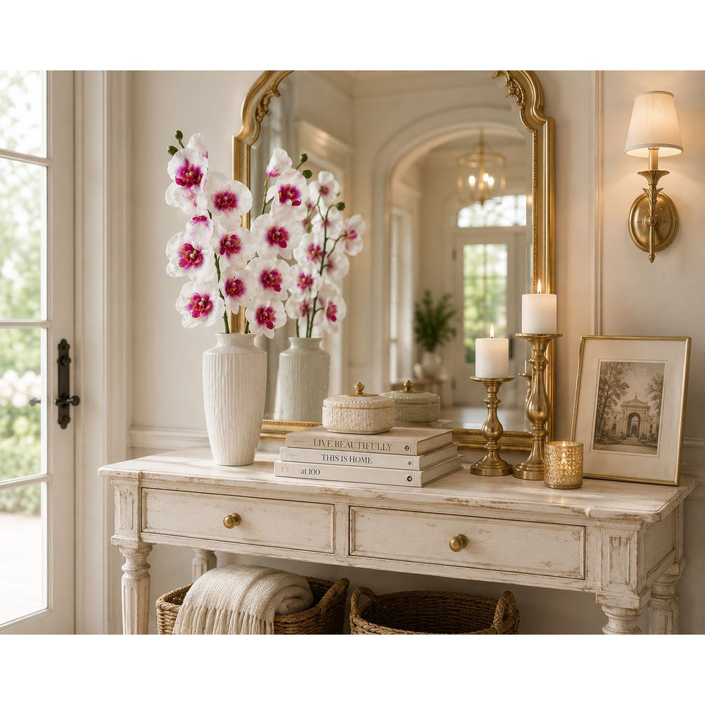 Artificial Silk White Orchid Stem 25 Inch Faux Phalaenopsis Flower Wedding Decor Home Decor Floral Arrangement Centerpiece