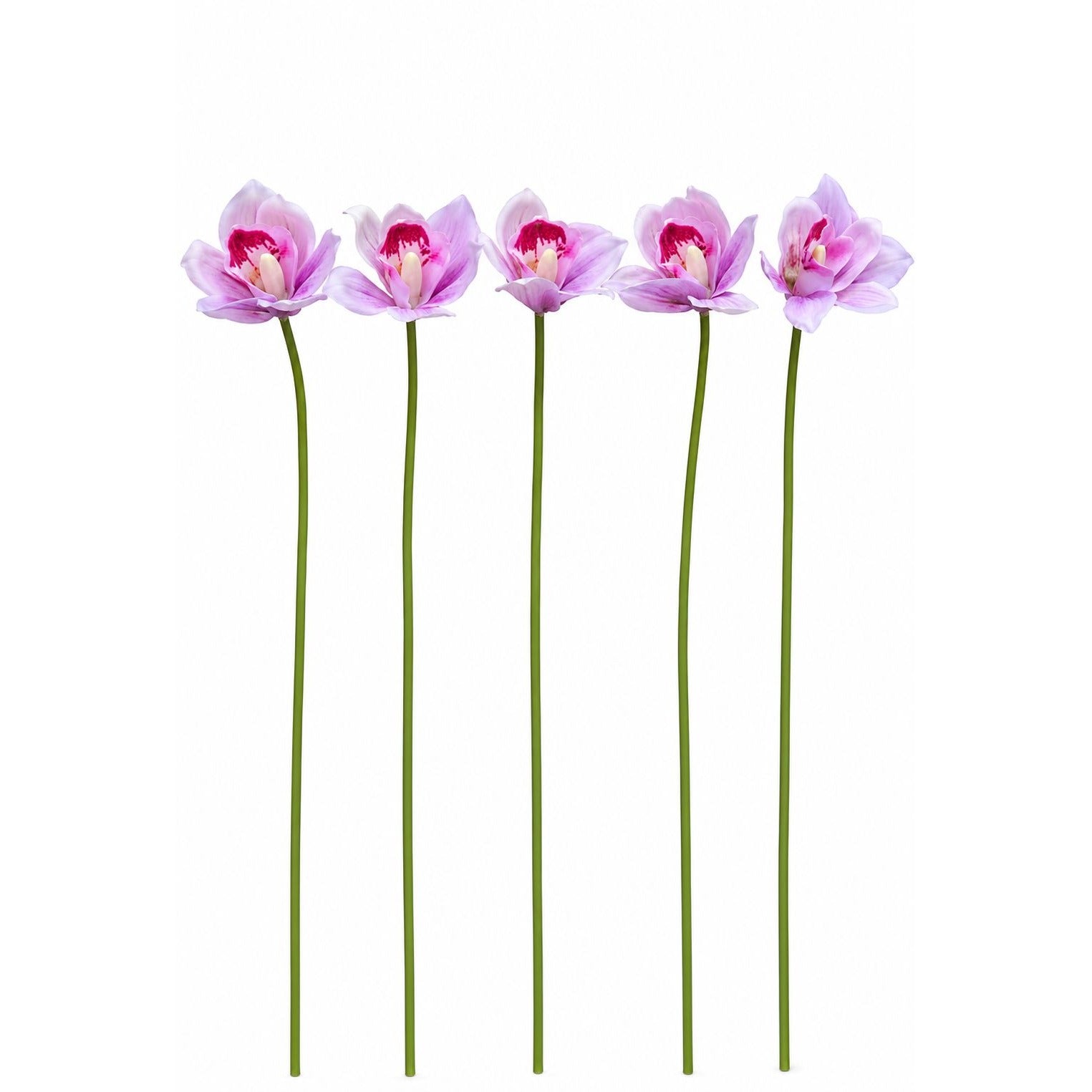 Pink Purple Real Touch Cymbidium Orchids, Set of 5 Artificial Flower Stems, 15 Inch Minimalist Spa Decor, Wedding Bouquet, Hair Flowers