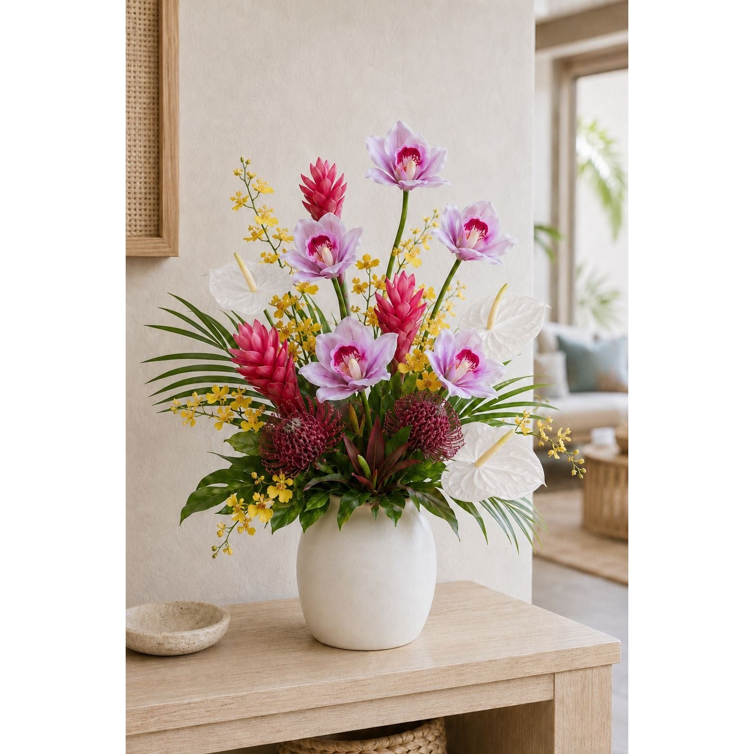 Pink Purple Real Touch Cymbidium Orchids, Set of 5 Artificial Flower Stems, 15 Inch Minimalist Spa Decor, Wedding Bouquet, Hair Flowers