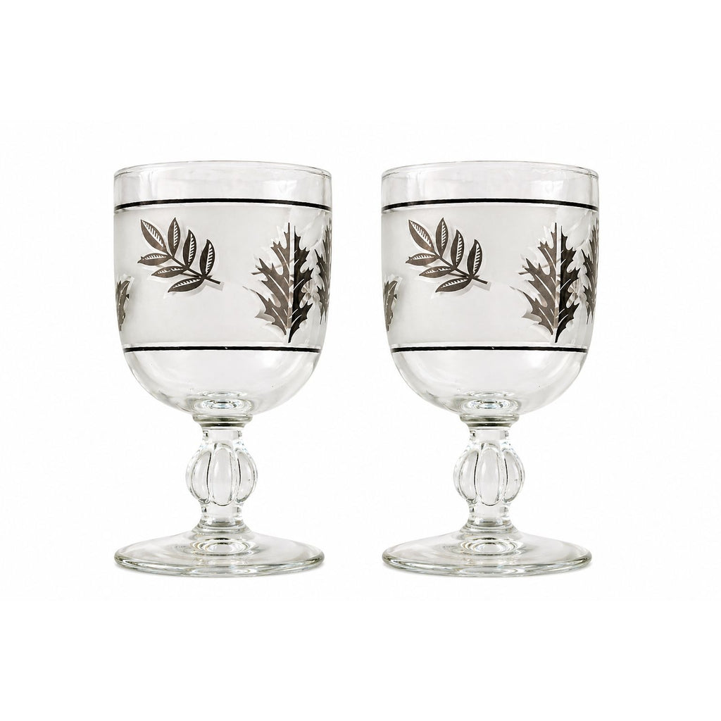 Vintage Libbey Frosted Silver Leaf Goblets Set of 2 Mid Century Wine Glasses Elegant Barware Frosted Stemware