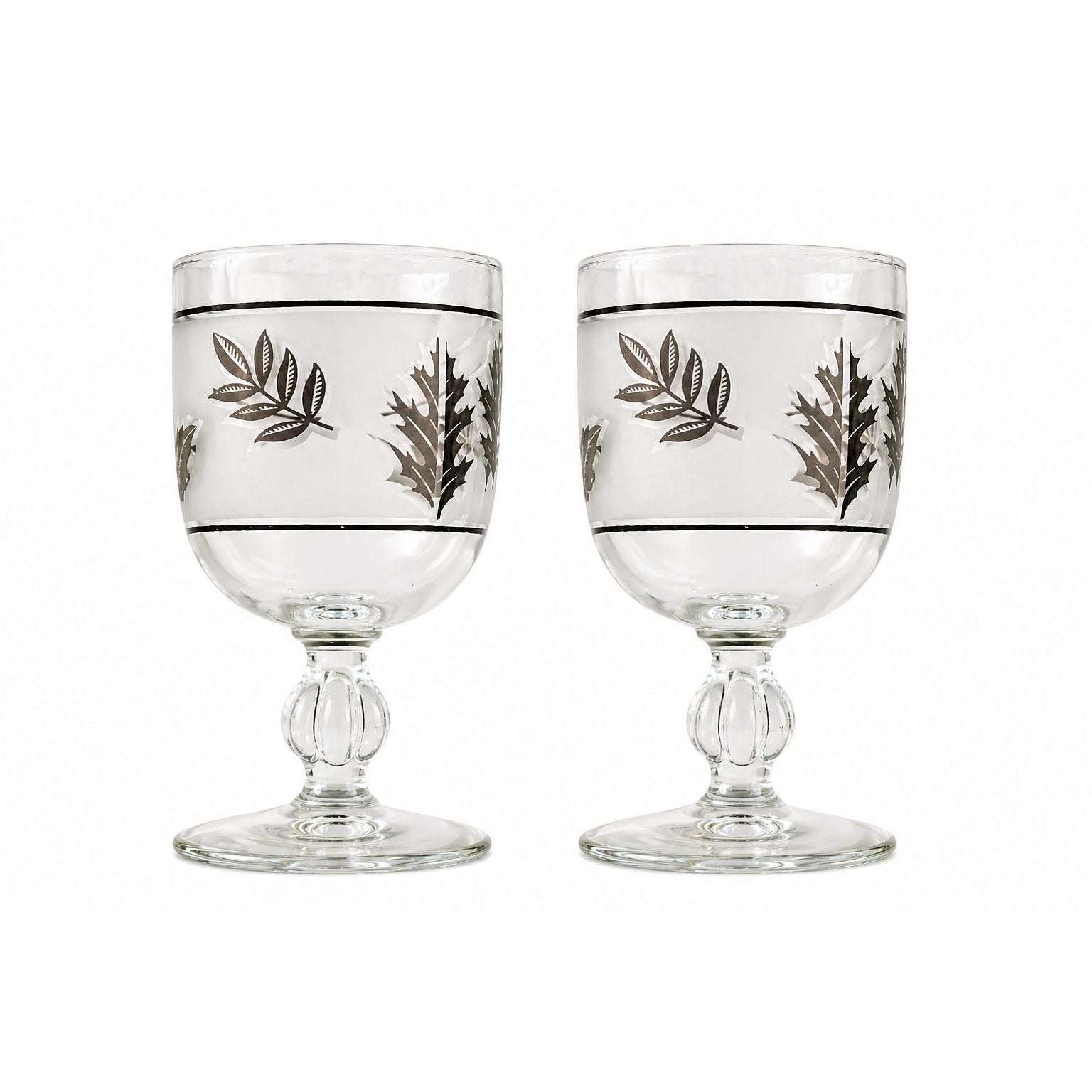 Vintage Libbey Frosted Silver Leaf Goblets Set of 2 Mid Century Wine Glasses Elegant Barware Frosted Stemware