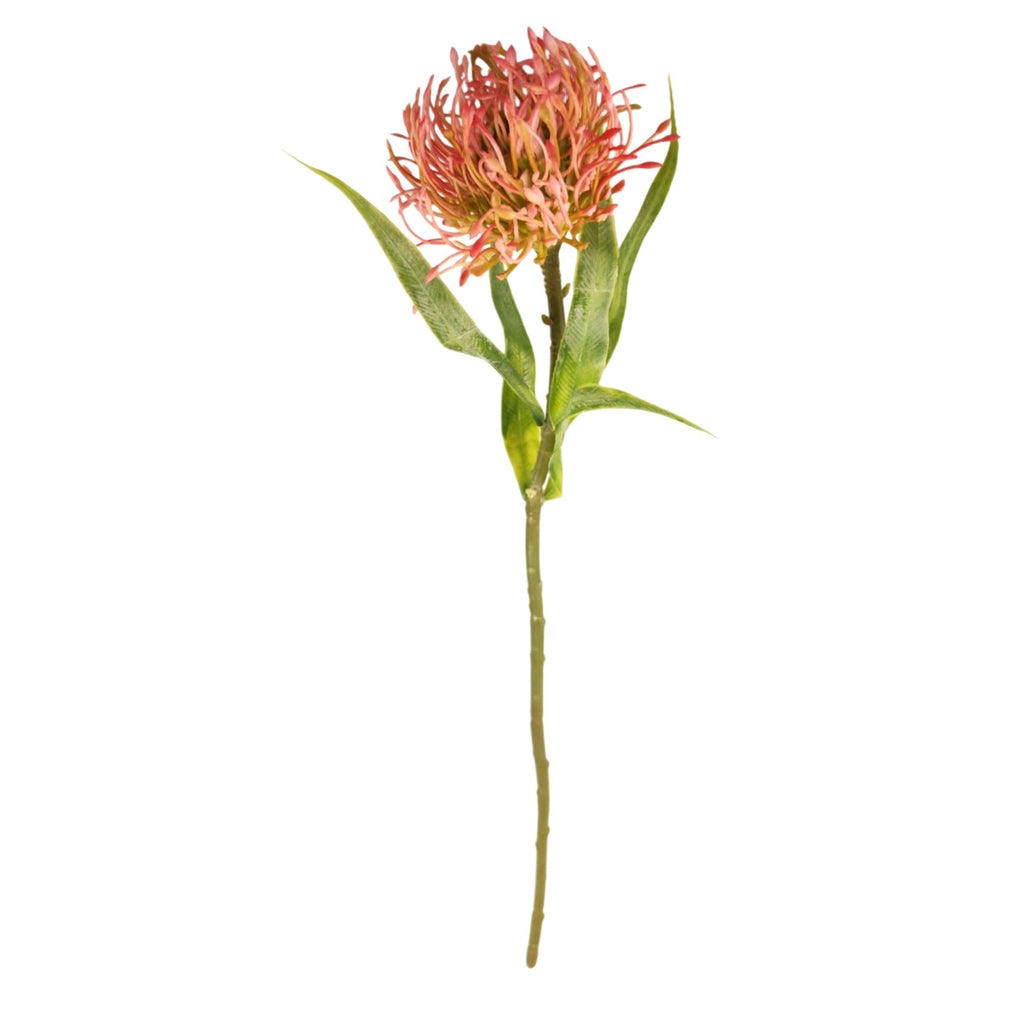 Artificial Pink Pincushion Protea Stem | Faux Leucospermum Flower | Frosted Coral Protea | Tropical Floral Decor