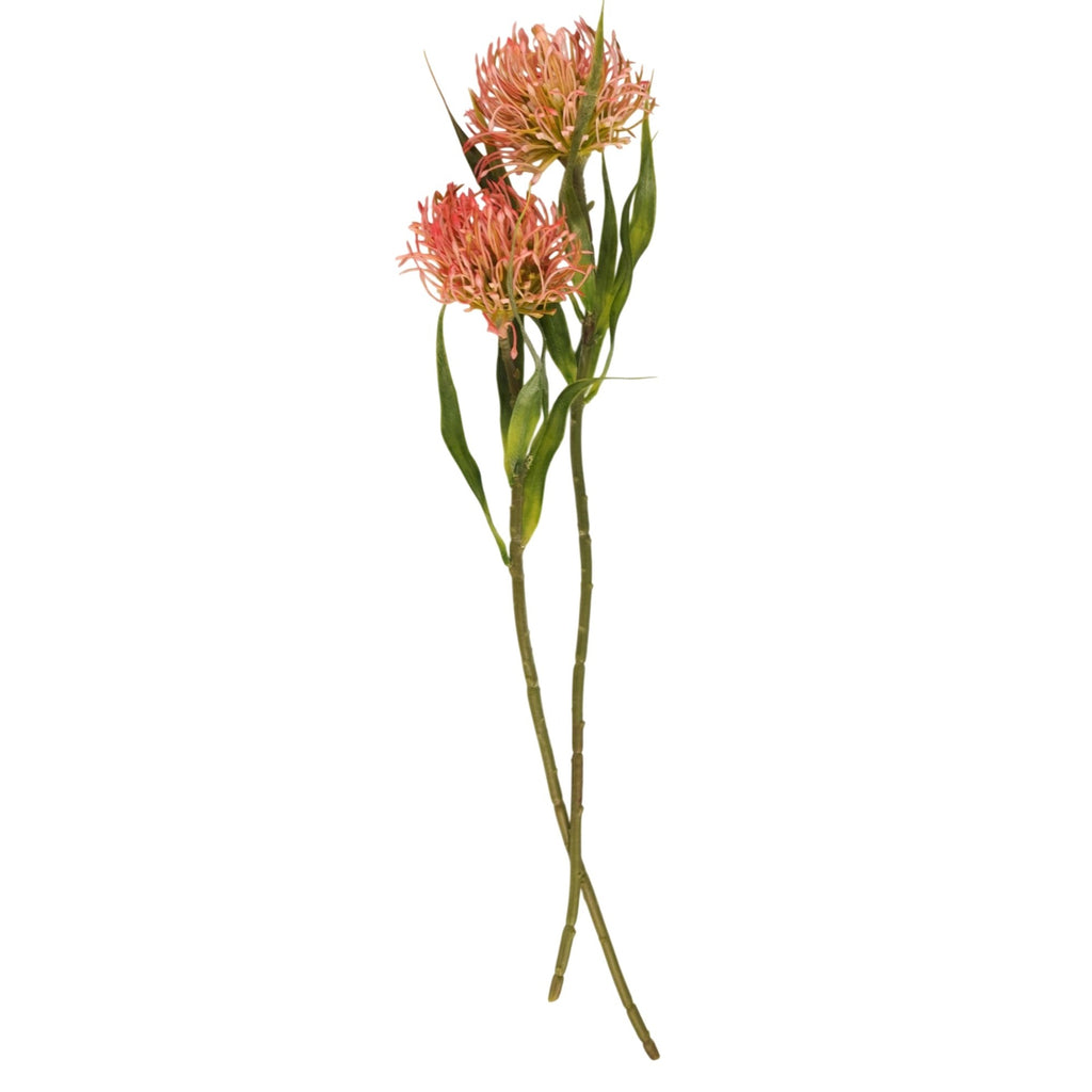 Artificial Pink Pincushion Protea Stem | Faux Leucospermum Flower | Frosted Coral Protea | Tropical Floral Decor