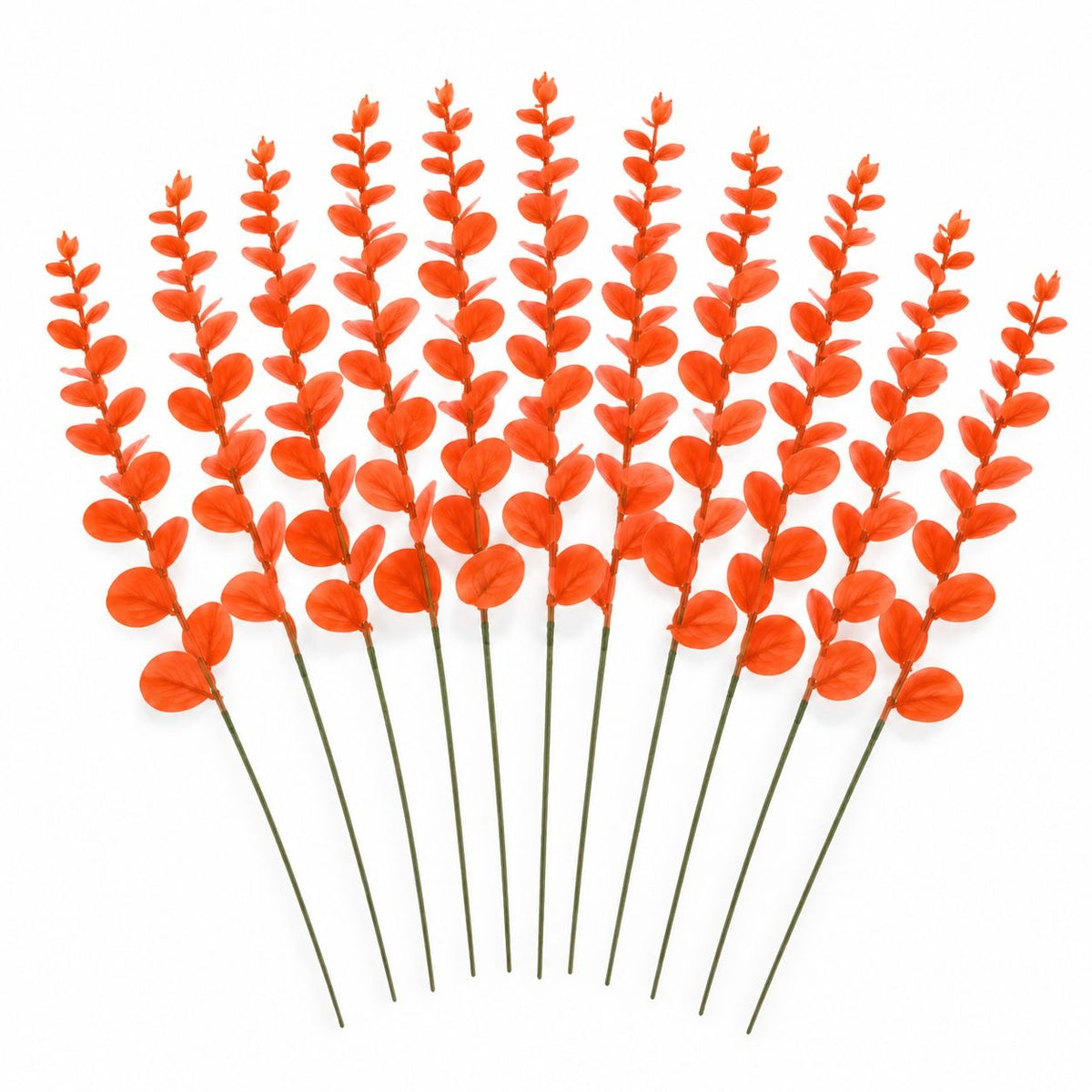 Artificial Red Orange Eucalyptus Stems Set of 10, 16 Inch Halloween Decor