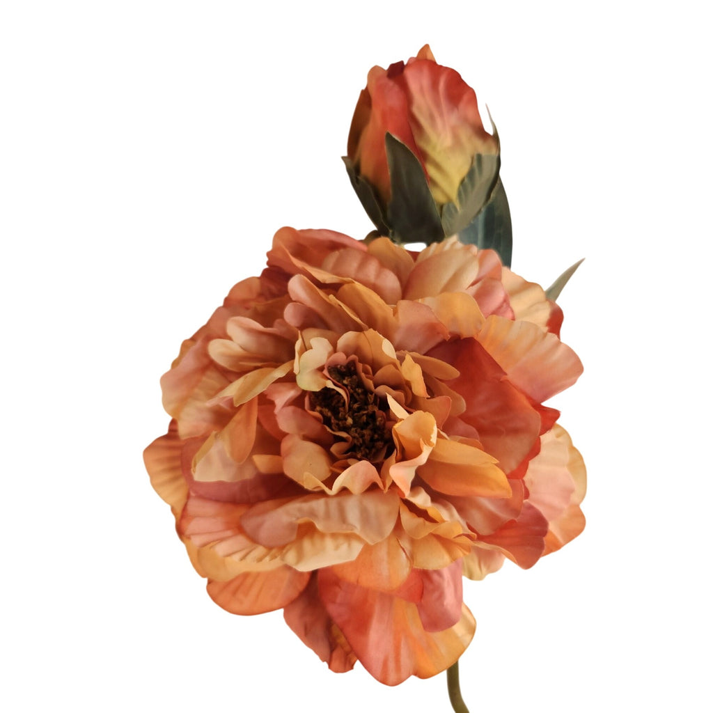 Faux Peony Stem Peach Coral 18 Inch Artificial Silk Flower Wedding Decor