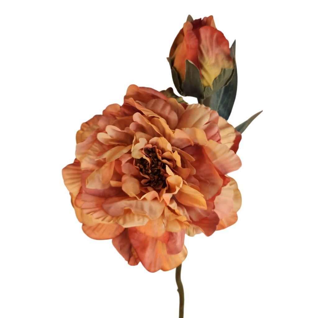 Faux Peony Stem Peach Coral 18 Inch Artificial Silk Flower Wedding Decor