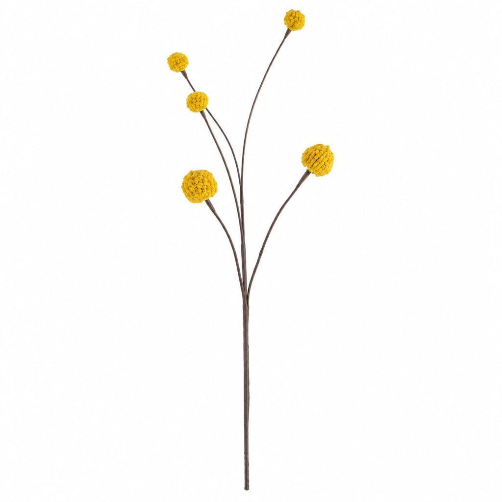 Artificial Yellow Craspedia Billy Ball Stem, 19-Inch, 5-Head Faux Flower