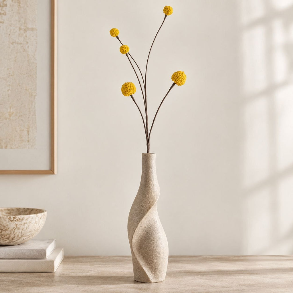 Artificial Yellow Craspedia Billy Ball Stem, 19-Inch, 5-Head Faux Flower