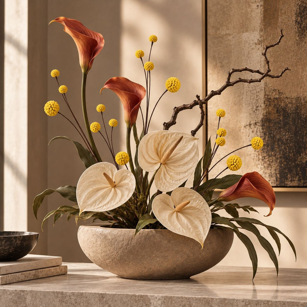 Artificial Yellow Craspedia Billy Ball Stem, 19-Inch, 5-Head Faux Flower