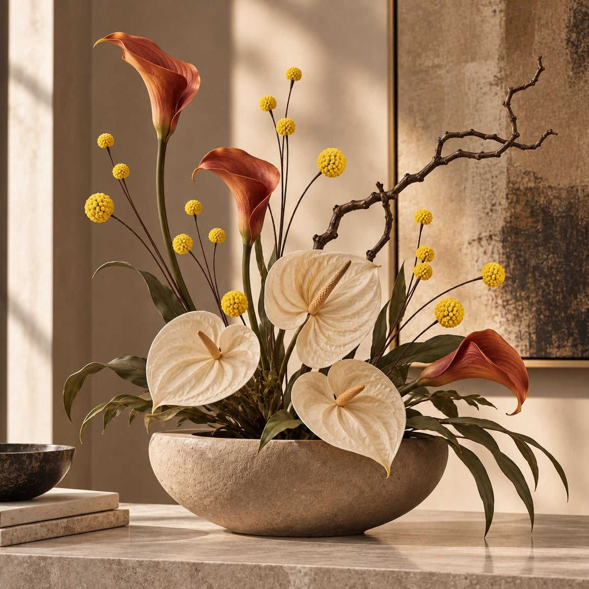 Artificial Yellow Craspedia Billy Ball Stem, 19-Inch, 5-Head Faux Flower