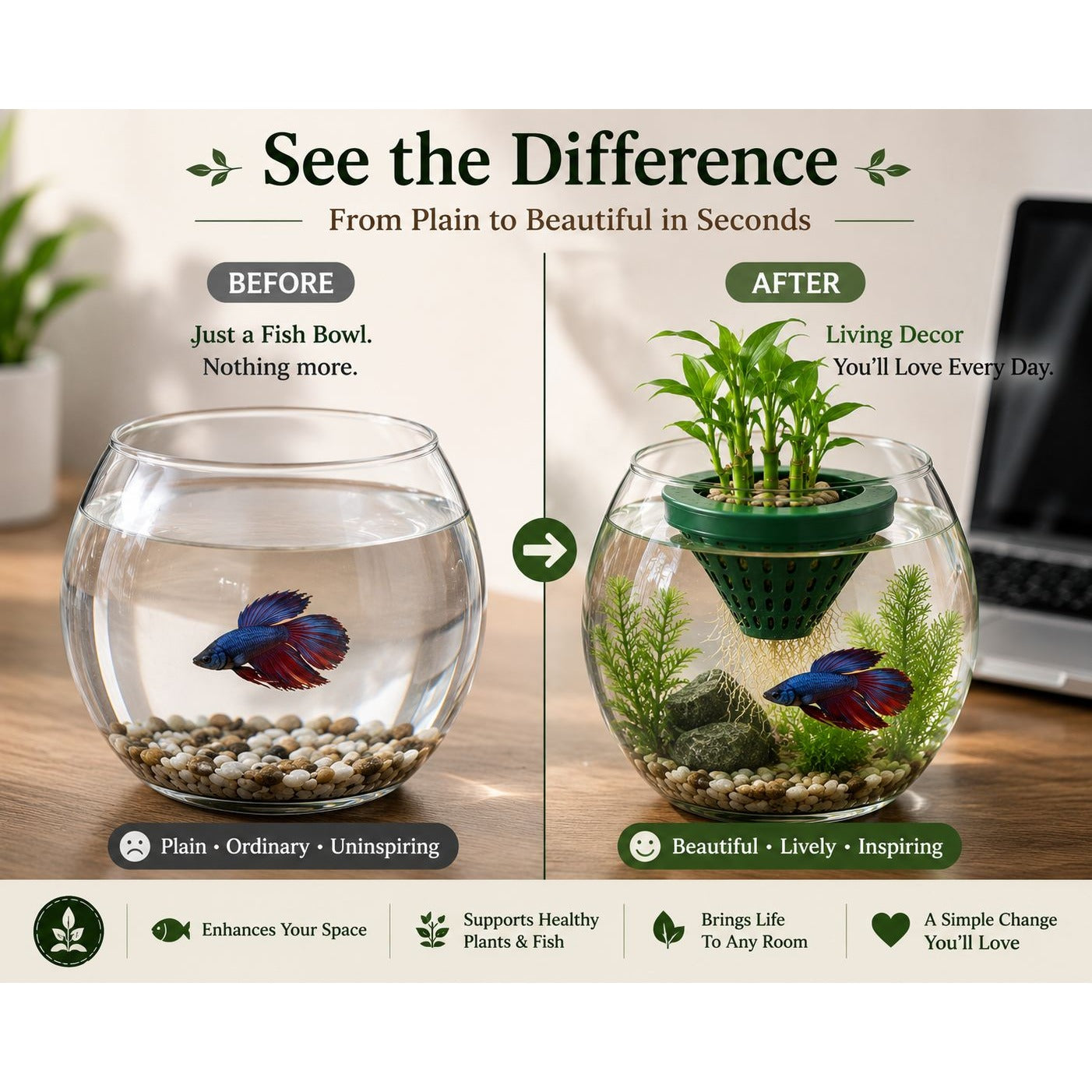 Set of 2 Floating Aquarium Planters, Floating Fish Bowl Planter, Hydroponic Basket, Betta Tank Plant Holder, Bird Bath Floating Planter