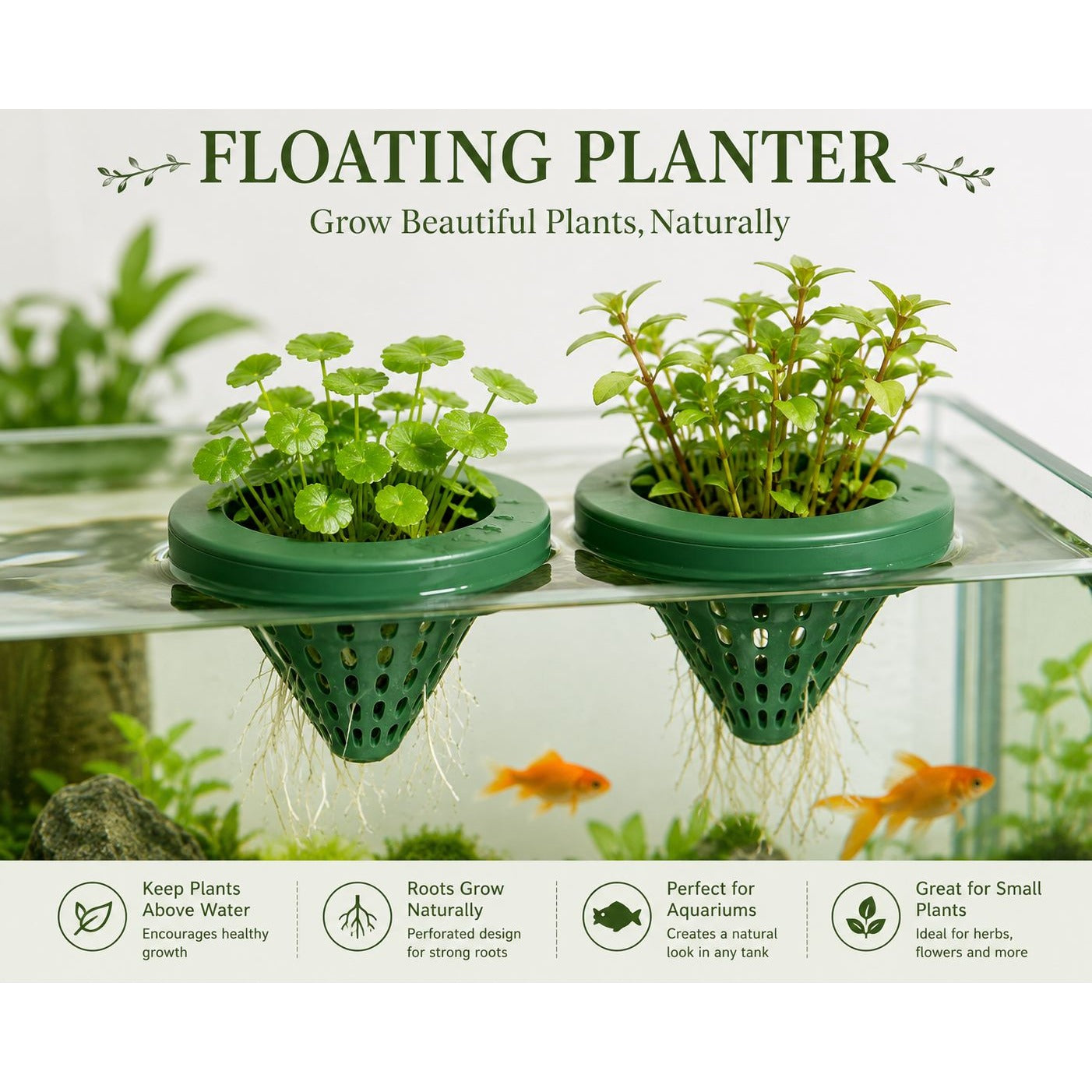 Set of 2 Floating Aquarium Planters, Floating Fish Bowl Planter, Hydroponic Basket, Betta Tank Plant Holder, Bird Bath Floating Planter
