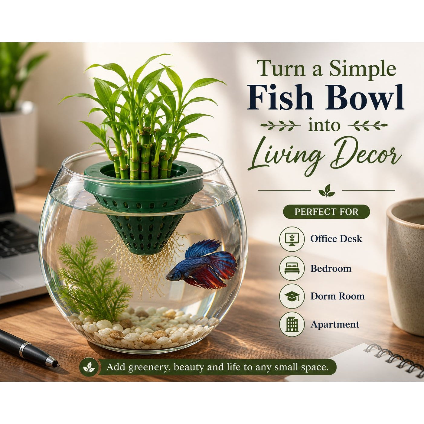 Set of 2 Floating Aquarium Planters, Floating Fish Bowl Planter, Hydroponic Basket, Betta Tank Plant Holder, Bird Bath Floating Planter