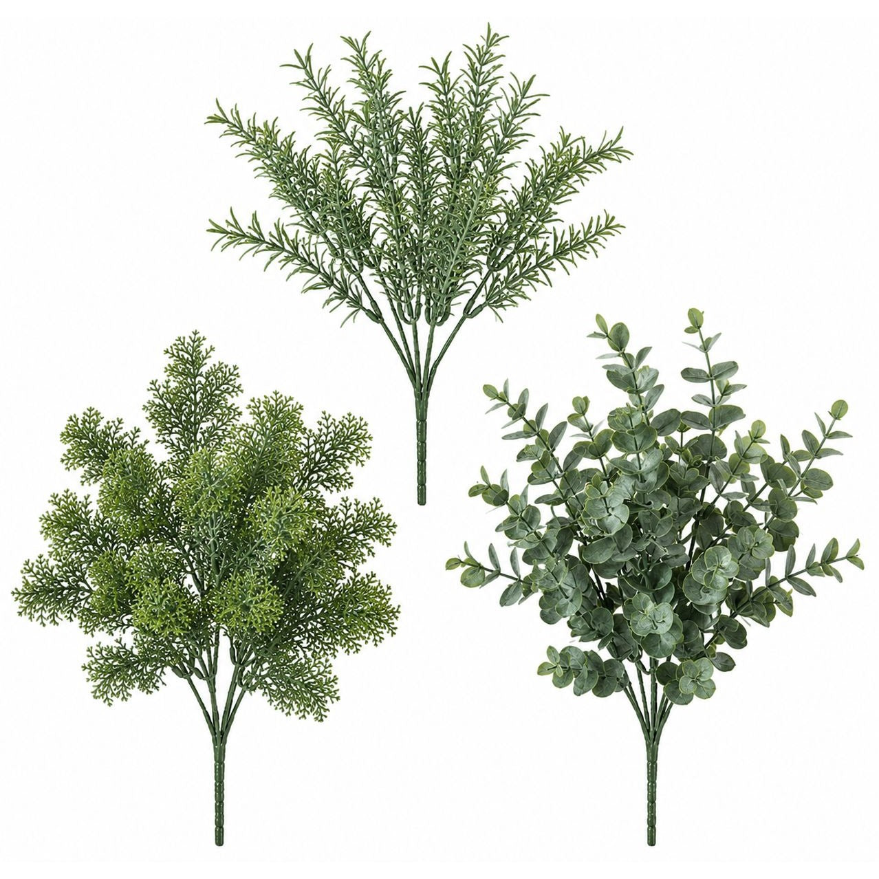Set of 3 Faux Greenery Bushes Artificial Eucalyptus Rosemary Cedar Greenery Wedding Centerpiece Wreath Supplies Farmhouse Decor