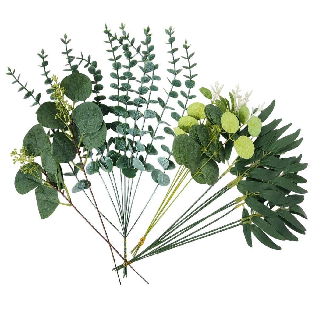 Artificial Eucalyptus Stems Set of 27, Mixed Faux Greenery 13-15 Inch