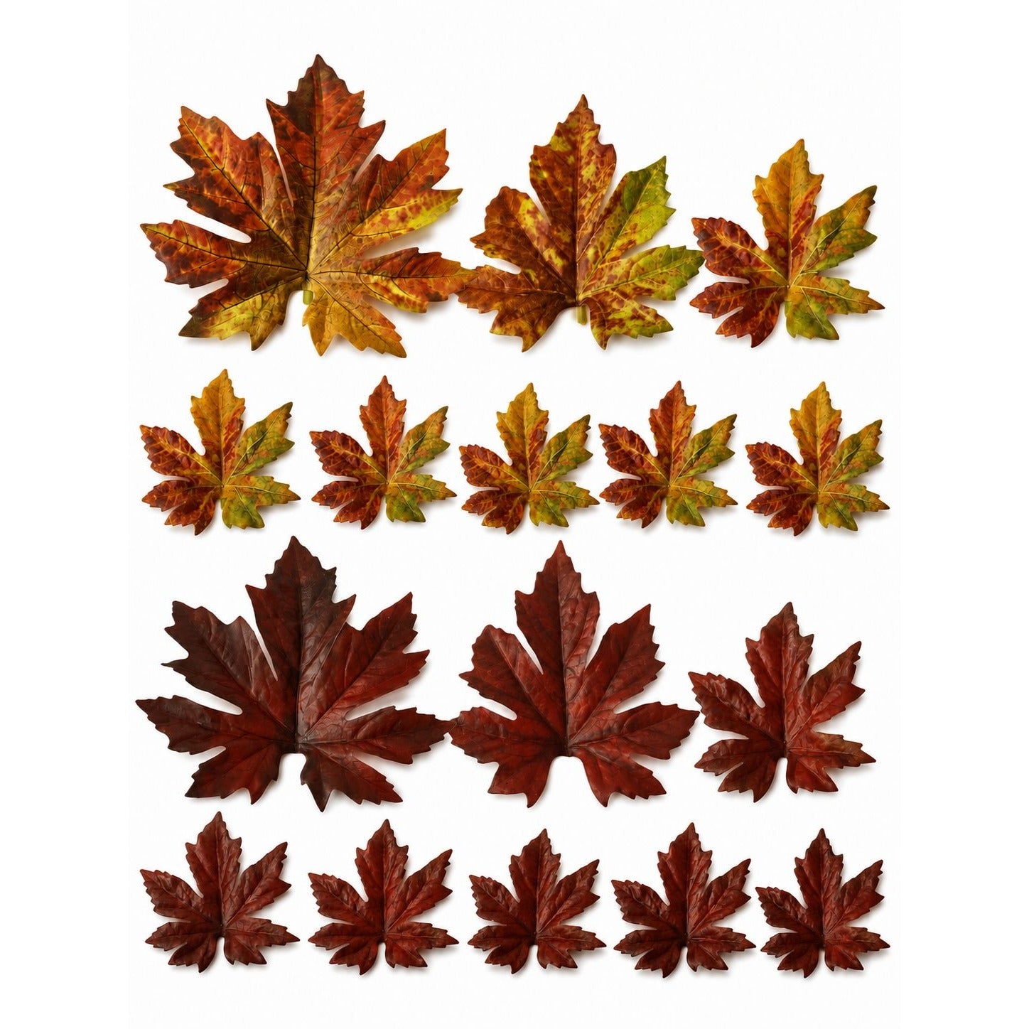 16 Artificial Fall Maple Leaves, Golden Yellow Burnt Orange Burgundy Red, Thanksgiving Table Decor and Wreath Craft Supply
