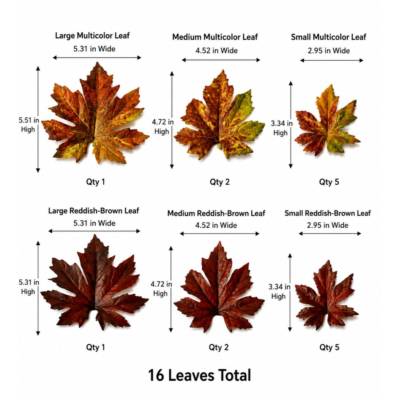 16 Artificial Fall Maple Leaves, Golden Yellow Burnt Orange Burgundy Red, Thanksgiving Table Decor and Wreath Craft Supply