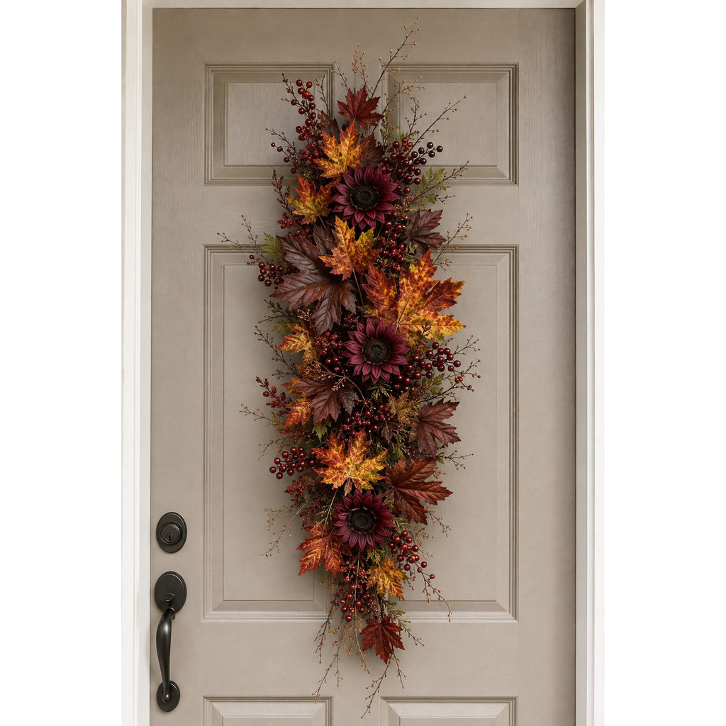 16 Artificial Fall Maple Leaves, Golden Yellow Burnt Orange Burgundy Red, Thanksgiving Table Decor and Wreath Craft Supply