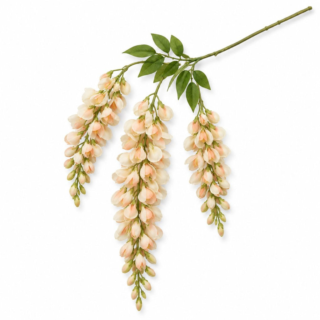 Peach Cream Artificial Wisteria Stem, 24 Inch Faux Wisteria Spray, Cascading Hanging Flowers, Wreath Mantel Wedding Arch Decor