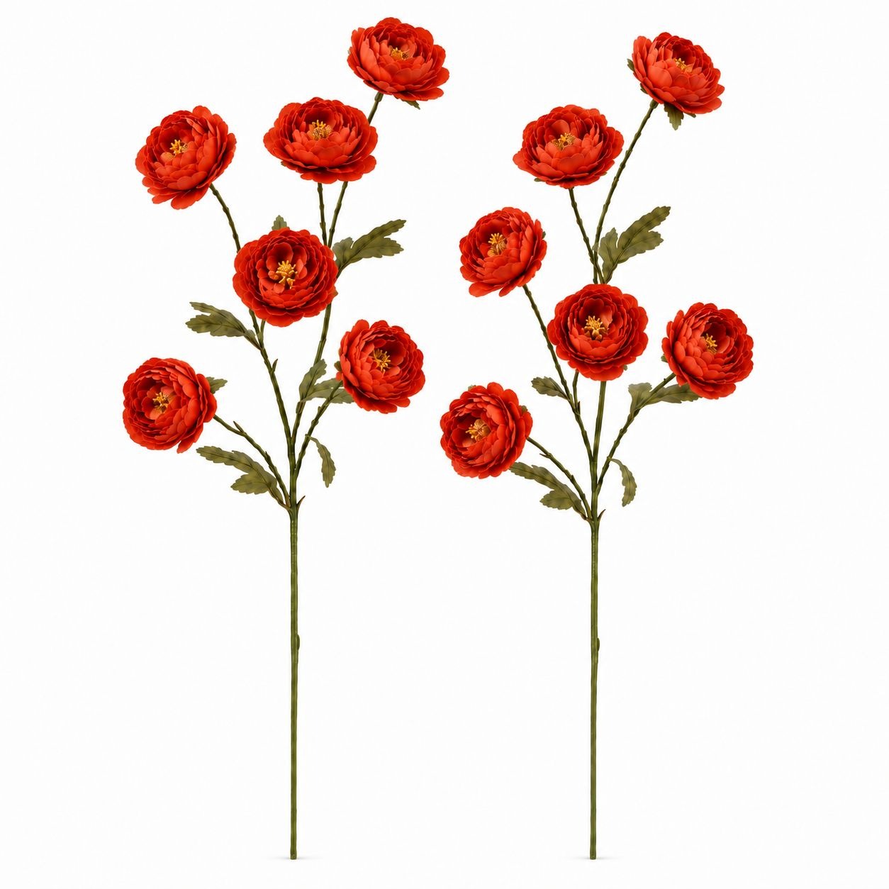 Burnt Orange Ranunculus Peony Stems Set of 2, 30 Inch Artificial Fall Flowers for Wreaths Bouquets Decor