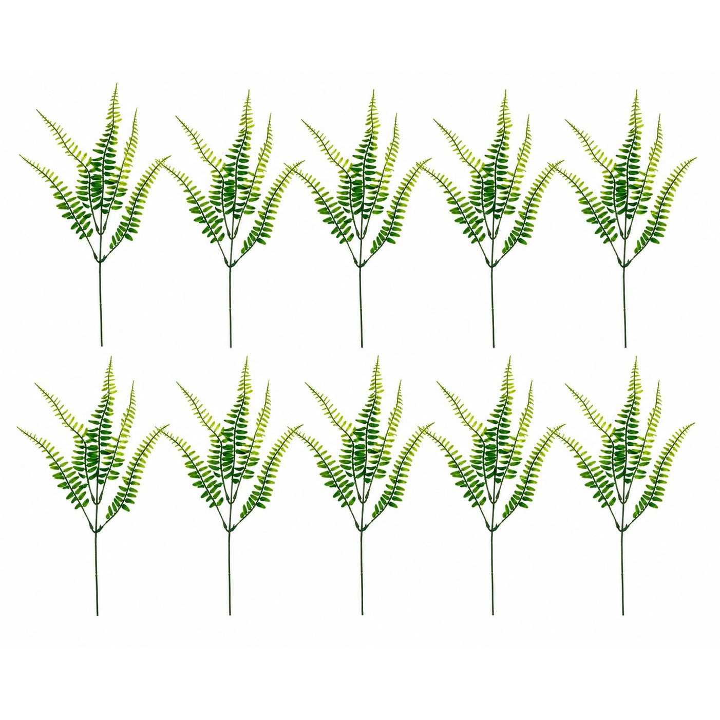 Artificial Boston Fern Picks Set of 10, 15 Inch Faux Fern Greenery, Floral Filler for Wreaths, Centerpieces, Wedding Decor & Arrangements