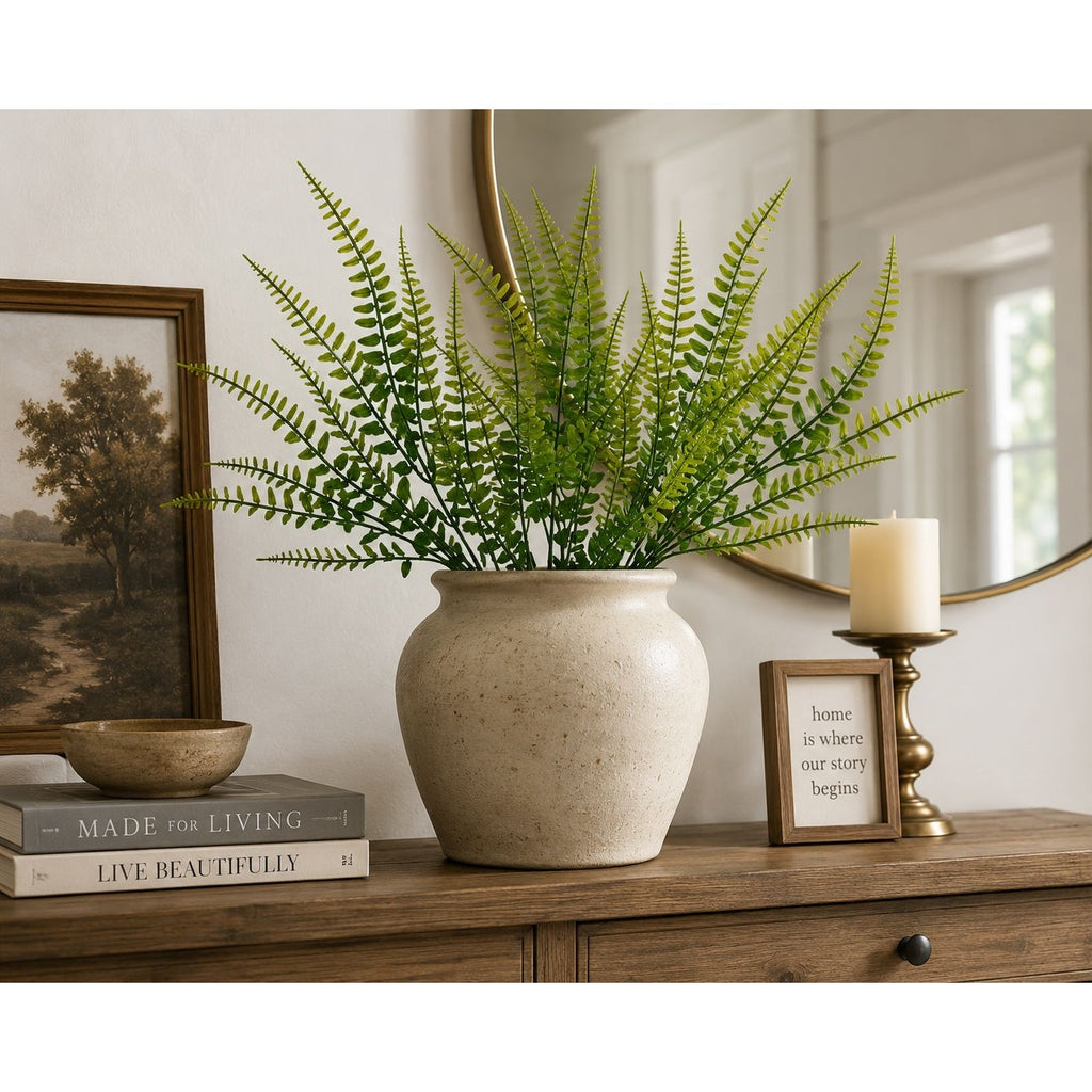 Artificial Boston Fern Picks Set of 10, 15 Inch Faux Fern Greenery, Floral Filler for Wreaths, Centerpieces, Wedding Decor & Arrangements