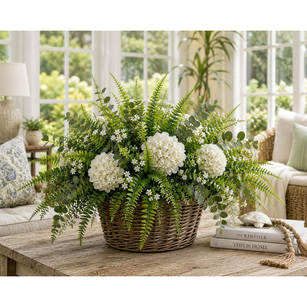 Artificial Boston Fern Picks Set of 10, 15 Inch Faux Fern Greenery, Floral Filler for Wreaths, Centerpieces, Wedding Decor & Arrangements